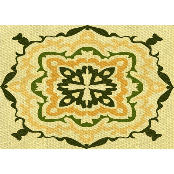 Ahgly Company Indoor Rectangle Patterned Dark Yellow Green Area Rugs, 5' x 8'