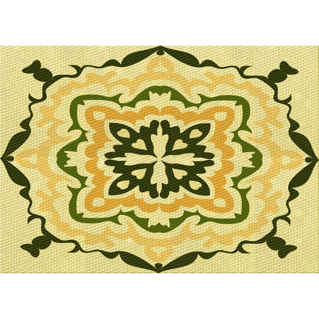 Ahgly Tapis Rectangulaire Lavable en Machine Intérieur Transitionnel Jaune Foncé Vert, 7 Pieds x 10 Pieds