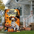 thumbnail image 2 of 1pc 2D flat's vibrant Halloween-themed design, featuring a cute sausage mummy and a sausage dog garden flag - adds a ghostly charm to touch your yard with our Halloween sausage logo, perfect for cele, 2 of 5