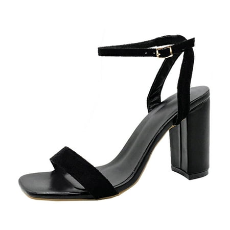 

adviicd Work Pumps for Women Office Flock Thick Buckle Pumps Fashion Solid Heel Pumps for Women Wedge Heels