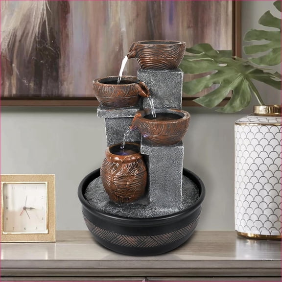 Fountains 15.7 Inch Tabletop Fountain with LED Lights, For Indoor & Outdoor Patio | Resin | Waterfall