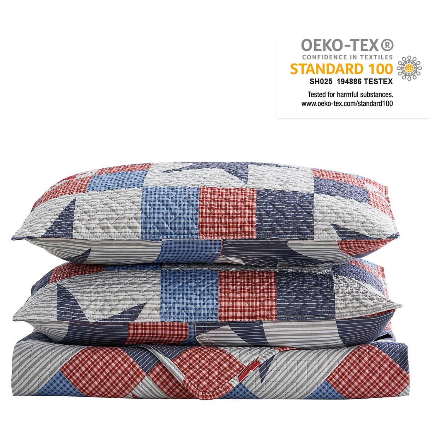 JML Navy & Red Star Polyester Quilt, Queen - Breathable