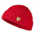 thumbnail image 2 of dianhelloya Warm hat Autumn Winter Solid Color Knitting Hat Women Men Logo Print Brimless Beanie Hat Casual Short Ribbed Couple Hat Red, 2 of 8