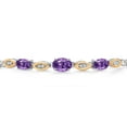 thumbnail image 3 of Gem Stone King 925 Silver and 10K Yellow Gold Purple Amethyst and Lab Grown Diamond Bracelet for Women | 1.71 Cttw | Gemstone February Birthstone | Oval 7X5MM | Fully Adjustable 9", 3 of 5