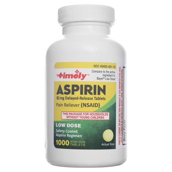 Time Cap Labs Aspirin Adult Low Dose Enteric Coated 81 mg, 1000 Tablets