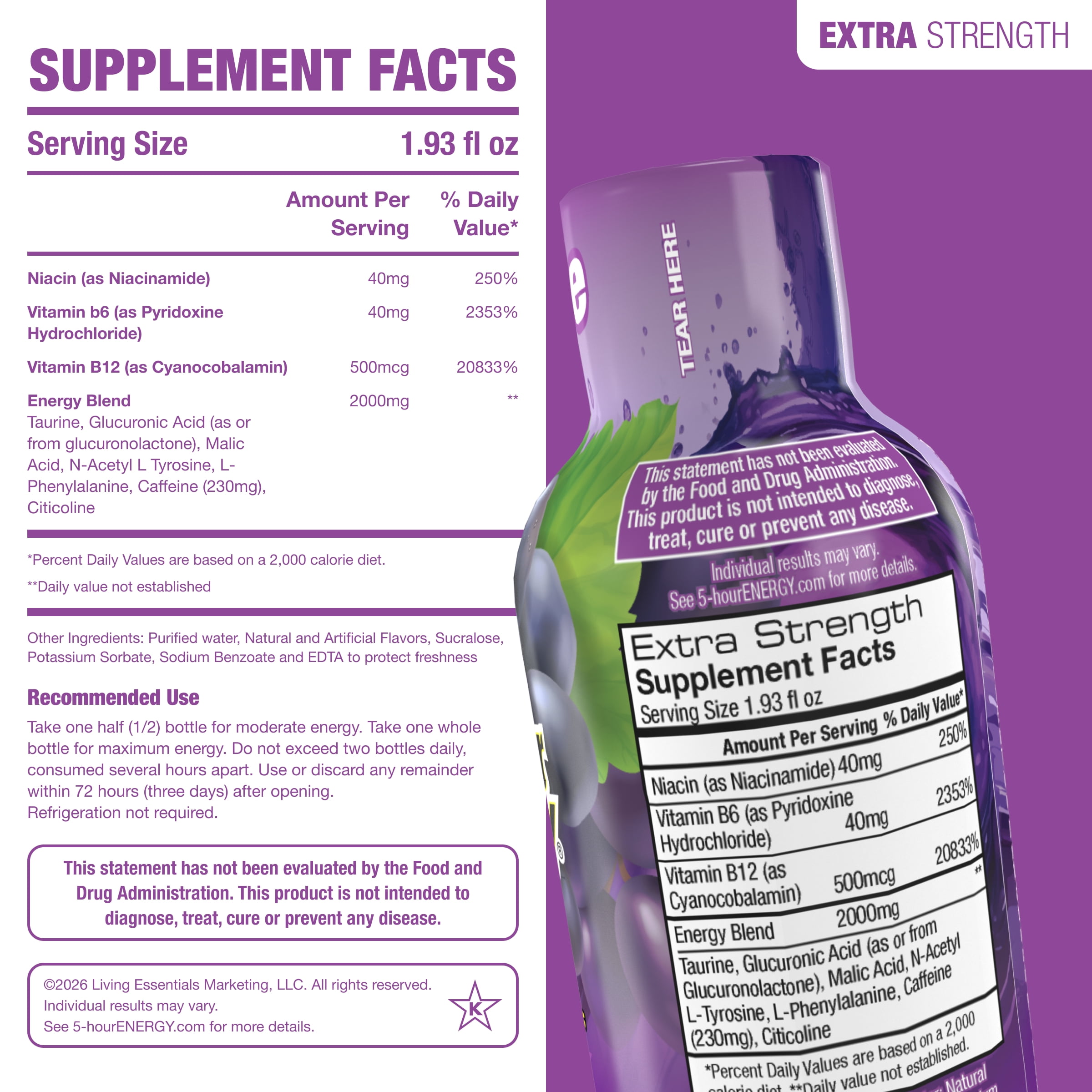 (3 pack) 5-hour ENERGY Shot, Extra Strength, Grape