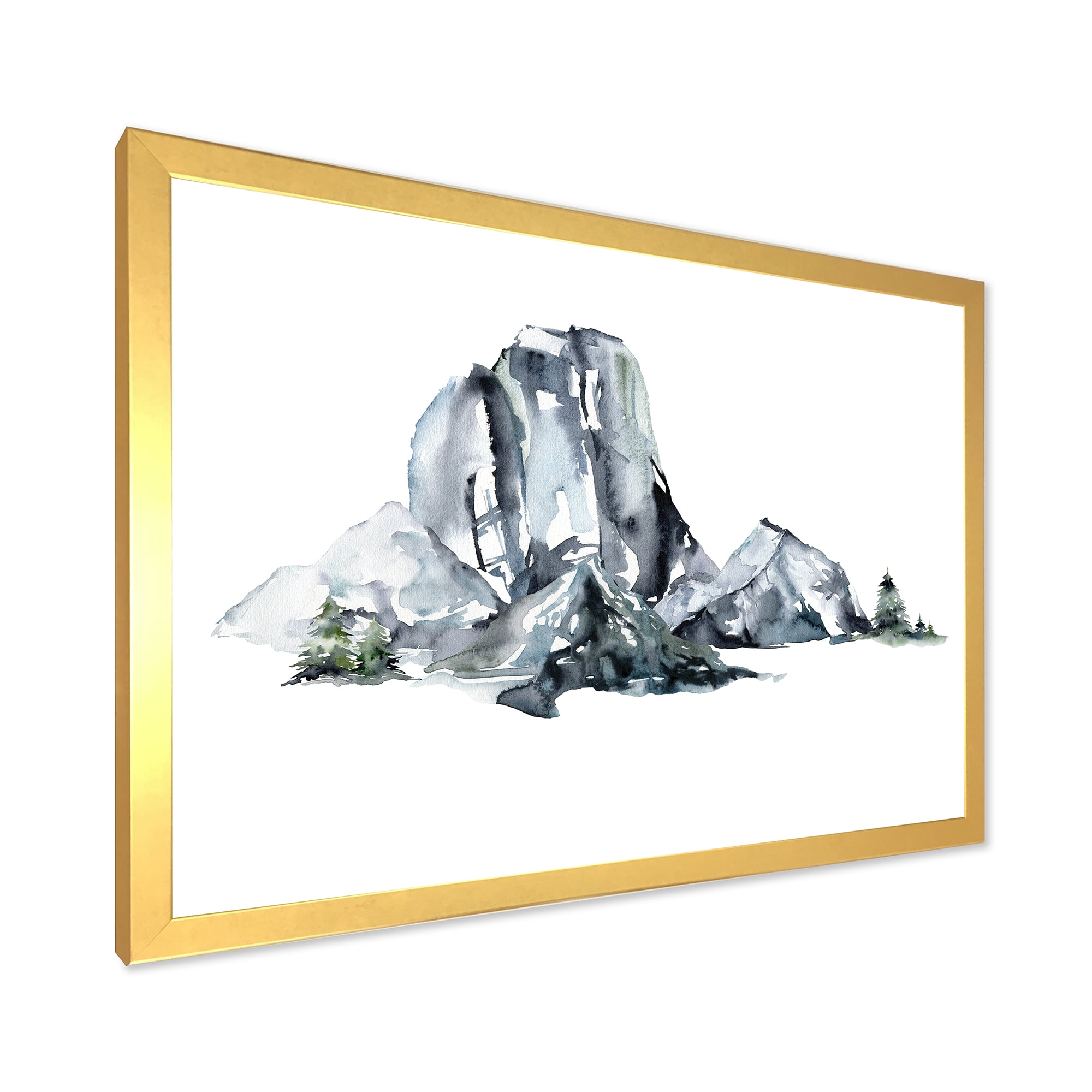 Designart 'Minimalistic Landscape of Forest and Mountains' Modern Framed Art Print