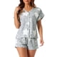 thumbnail image 1 of Conjuntos de pijama de modal para mujer INSPIRE CHIC, parte superior de botón de manga corta y pantalones cortos, ropa de descanso y pijama, XL, gris con estrellas, 1 of 6