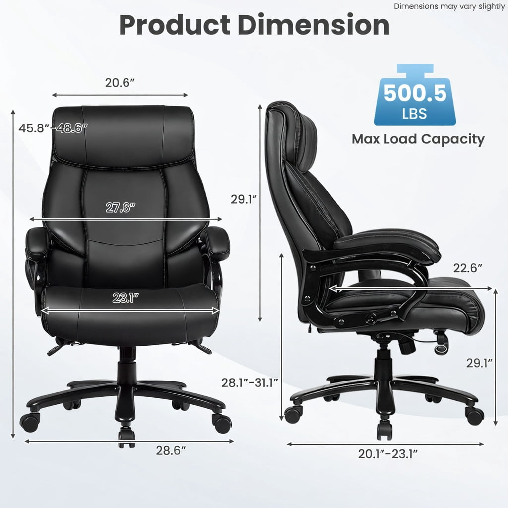 Spaco Big & Tall 400lb PU Leather Massage Office Chair-Black, Home Office Computer Desk Chair, Ergonomic Office Chair for Bedroom,Study