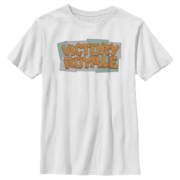 Boy's Fortnite Victory Royale Wooden Logo Graphic Tee White Medium