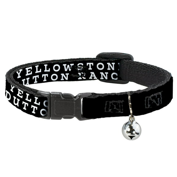 Yellowstone Breakaway Cat Collar With Bell, Plastic Clip, Easy Adjustable, Yellowstone Dutton Ranch and Y Logo Black White, 8.5 to 12 Inches 0.5 Inch Wide