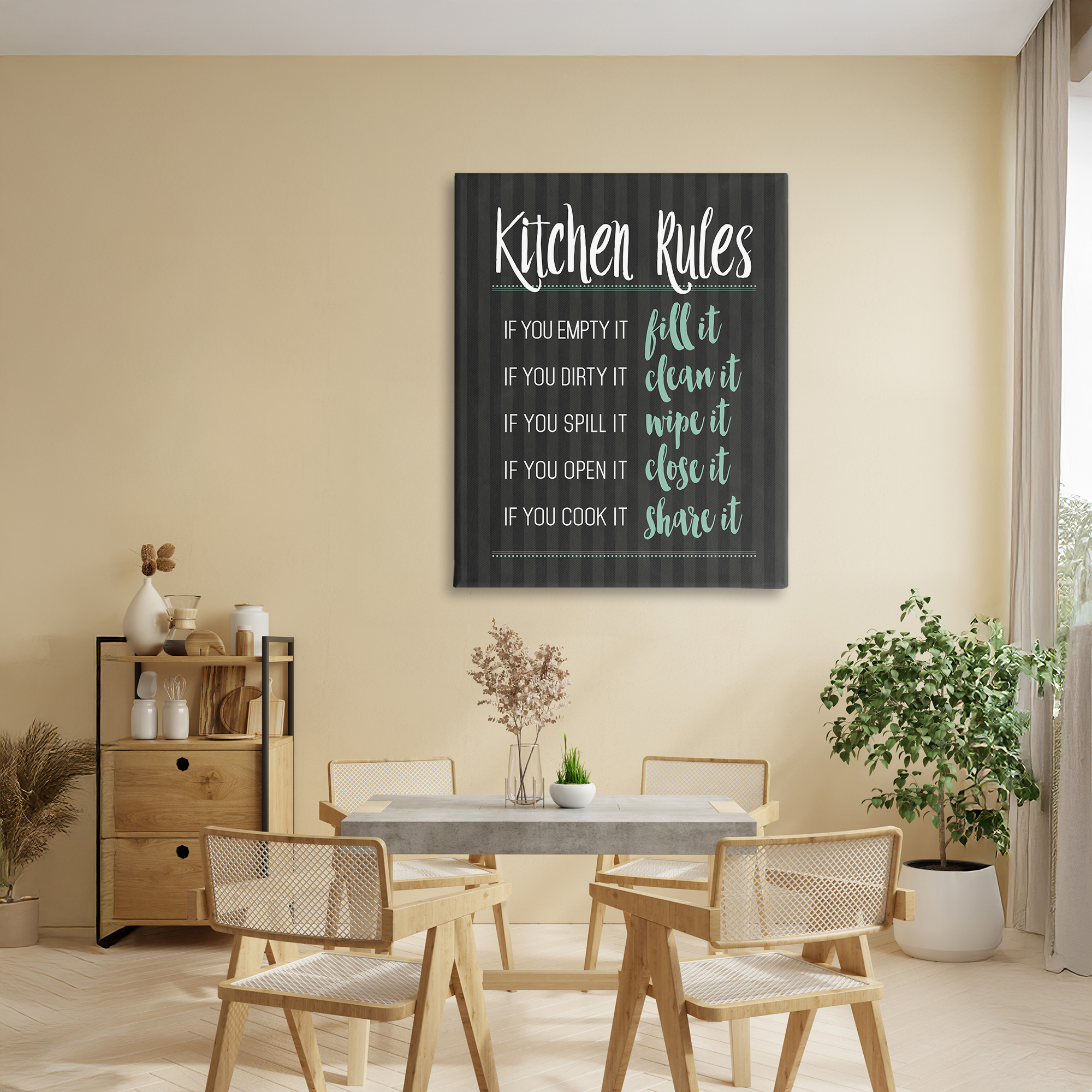 Kitchen Rules Black & Green Canvas Wall Art, design by Lettered and Lined