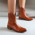 thumbnail image 2 of UngA Women'S Winter Booties Cowboy Boots for Women Cowgirl Western Boots Fashion Embroidery Stitched Chunky Heel Mid Calf Boots Brown,7, 2 of 7