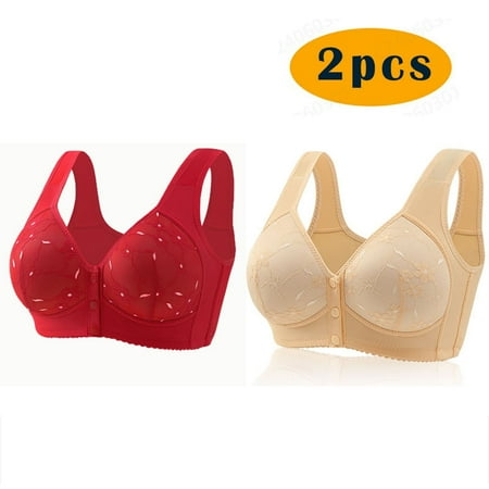 GERsome Women s 2 Pack Assorted Color Comfort Front Close Sport Bra Convenient Snap Sleep Bra Wireless Bras for Women Plus Size Full Coverage No Underwire Bra 2pcs#Red/Beige XXL