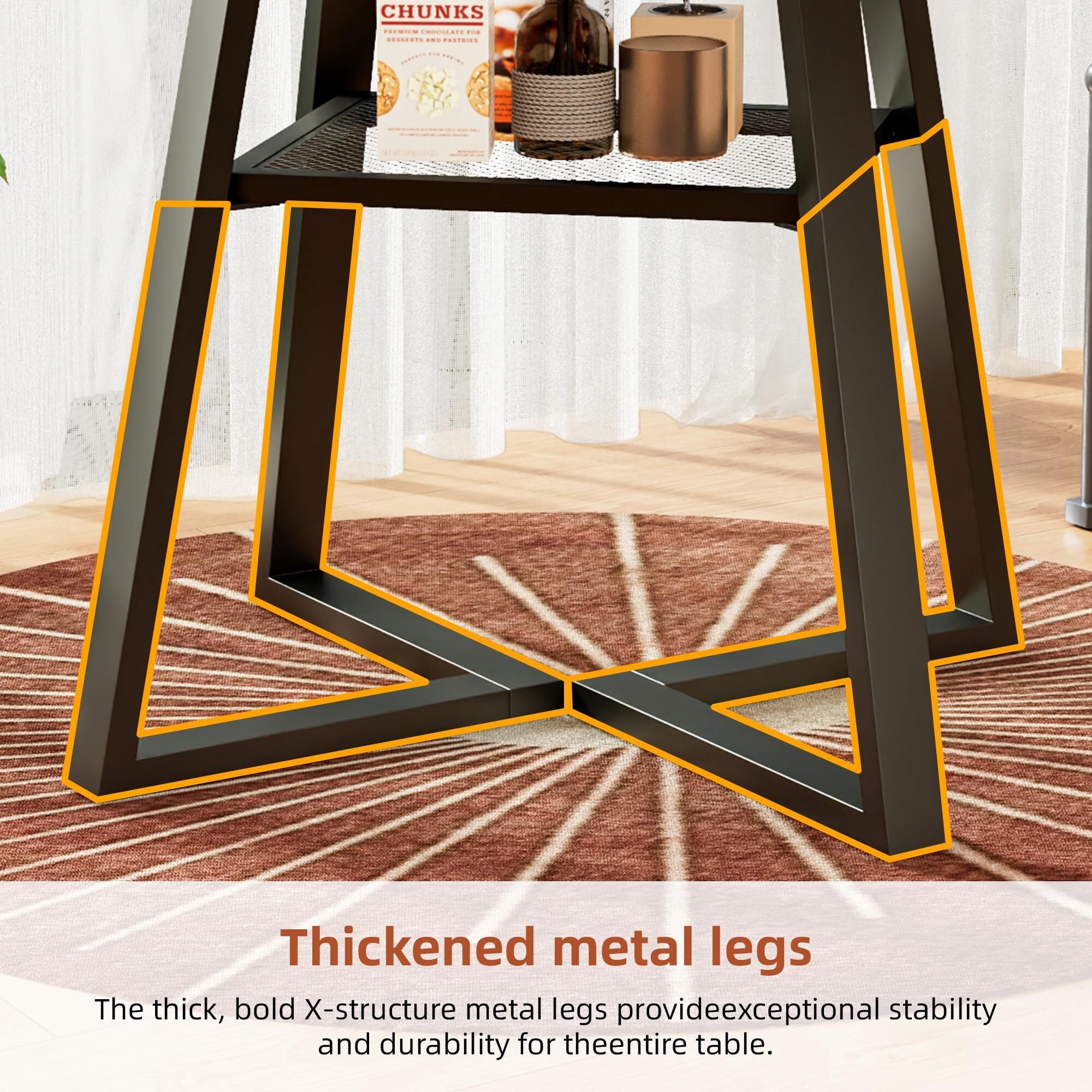 31.5 in Small Round Dining Table for 2–4, Space Saving Kitchen Table with Storage, Mid Century Modern Metal Legs, Walnut