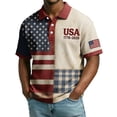 thumbnail image 3 of Men's USA 250th Anniversary Polo Shirt with Patriotic Flag and Plaid Patchwork Featuring Short Sleeves and Classic Collar Red XXL, 3 of 5