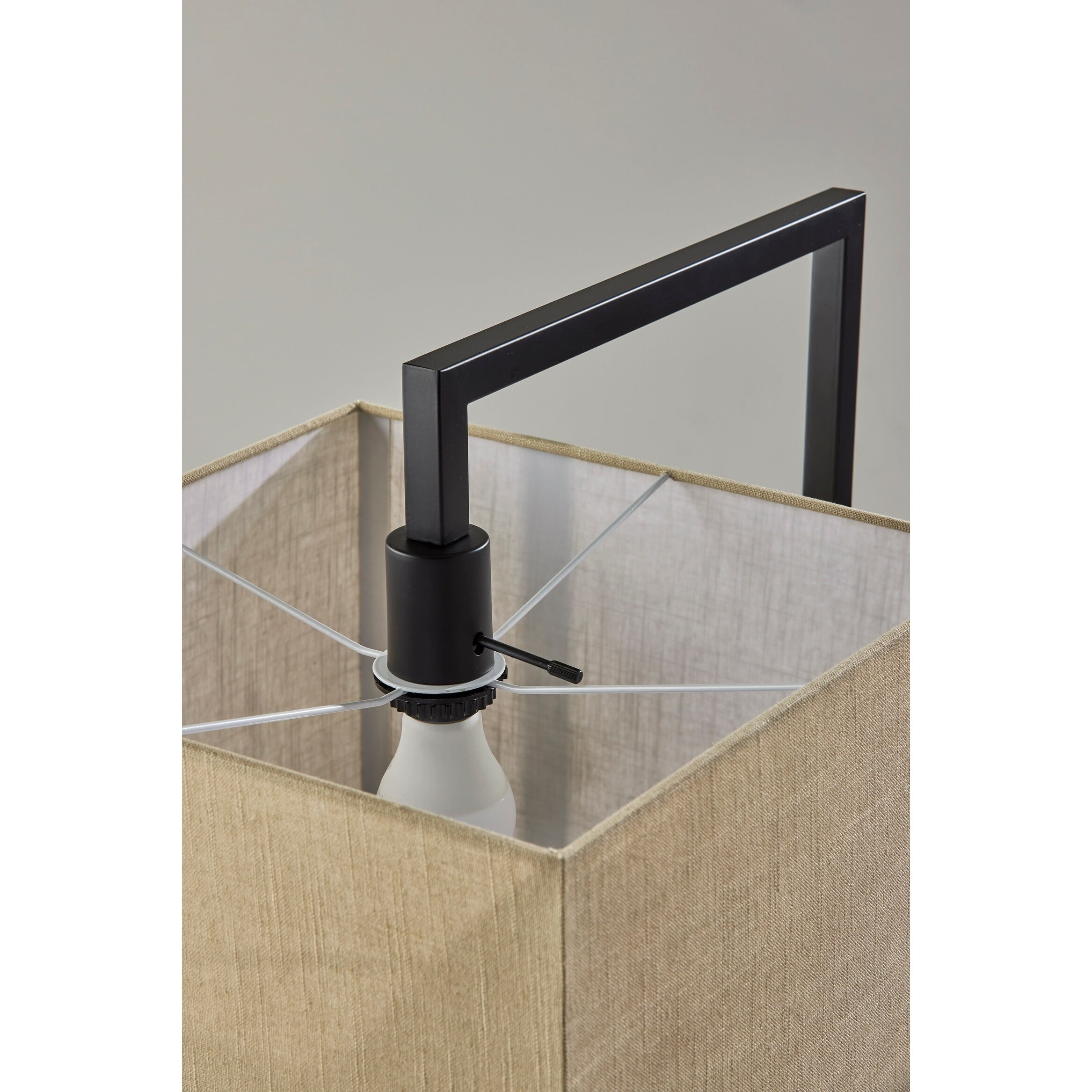 Adesso Richard Floor Lamp, Black, Beige Textured Fabric Shade