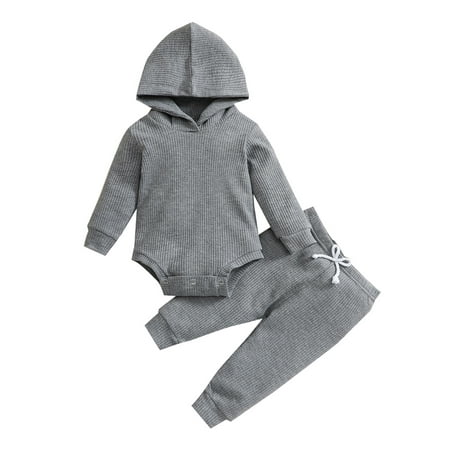 

TheFound Newborn Baby Boy Girl Clothes Ribbed Knitted Romper Bodysuit Hooded Tops Long Pants Fall Winter Outfits