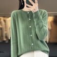 thumbnail image 3 of Cárdigan de cuello redondo para mujer, 100% pura lana, suelto, de color sólido salvaje, suéter de fondo holgado, nuevo estilo de otoño e invierno., 3 of 5
