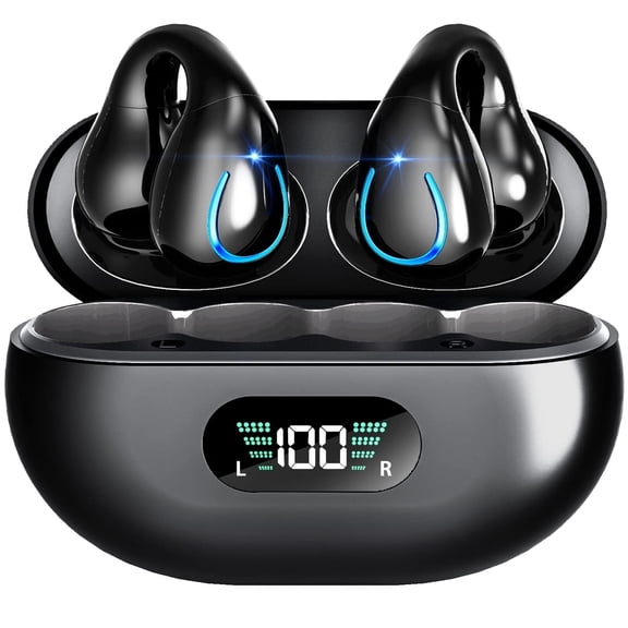 YUNOVA Ear Clip Wireless Open Ear Headphones with Charging Case, Black
