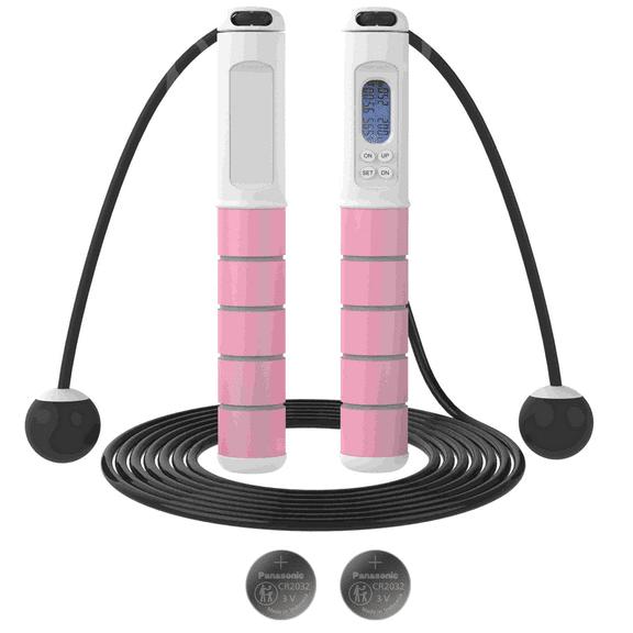 Jumping Rope with Counter for Fitness Exercise Training, Adjustable Cordless Speed Skipping Rope-pink and white