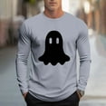 thumbnail image 2 of UVEASISHA Mens Long Sleeve Halloween Shirt Big and Tall Casual Ghost Print Graphic Tees Slim Fit Stretch Workout Shirts Holiday Funny Gifts Gray 4XL, 2 of 6