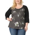 thumbnail image 1 of Agnes Orinda Women's Plus Size 3/4 Raglan Sleeve Floral Contrast Color Blouse 3X Coffe, 1 of 8