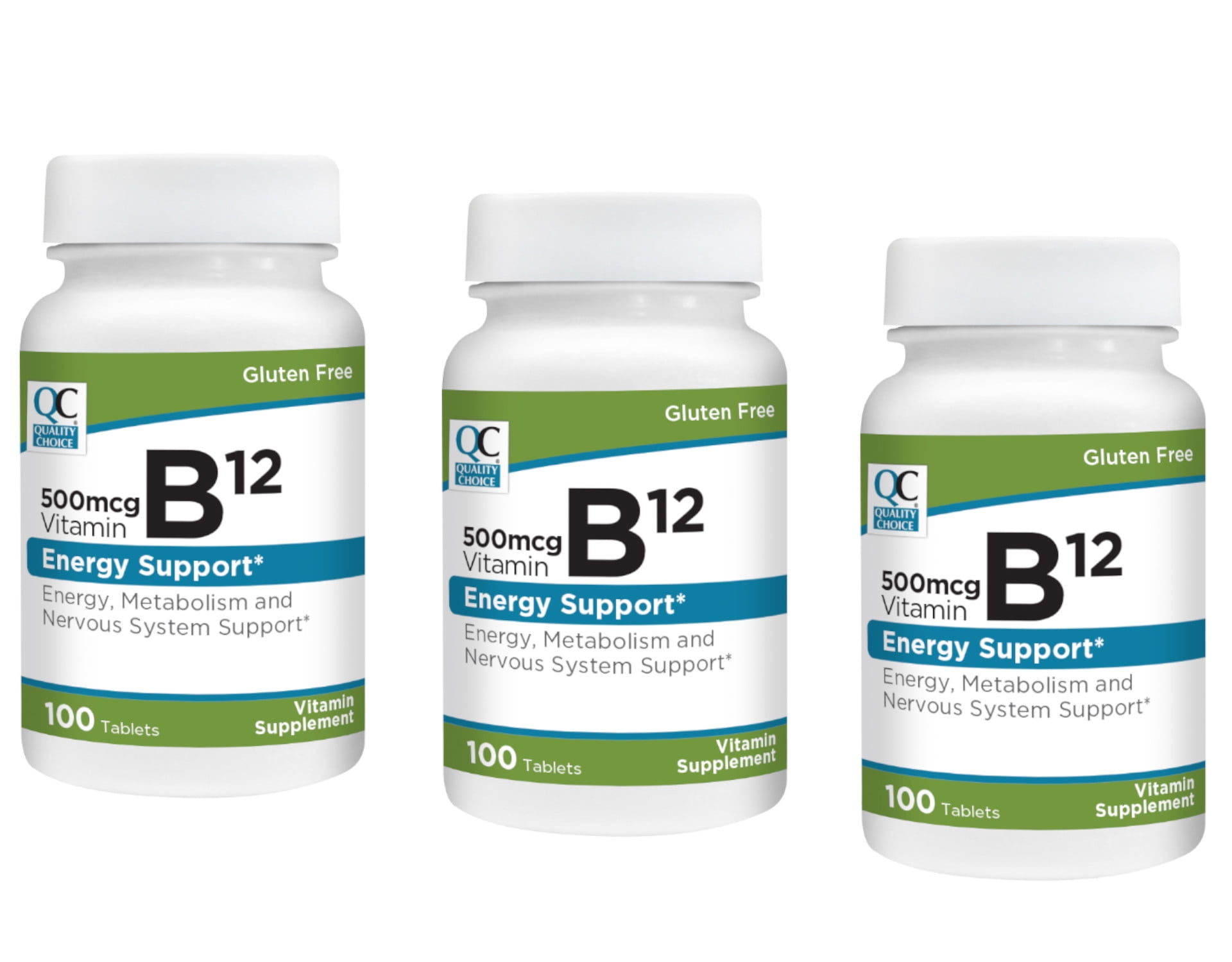 Quality Choice 500mcg Vitamin B12 Energy Support Tablets, 100 Count Pack of 3