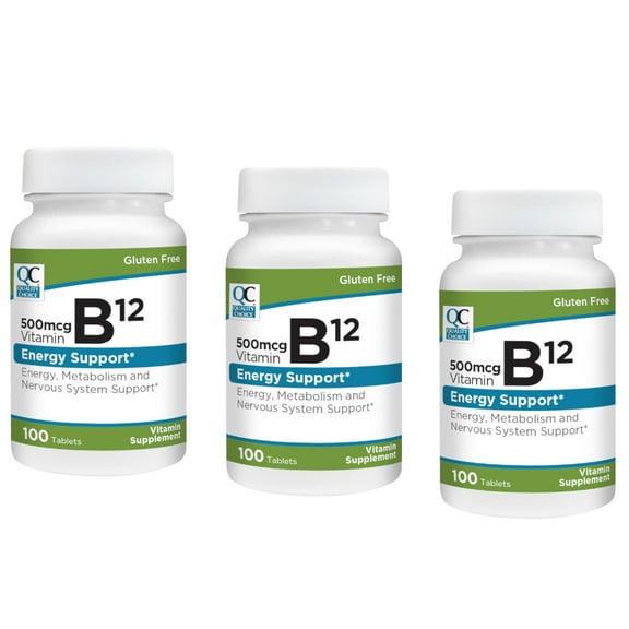 Quality Choice 500mcg Vitamin B12 Energy Support Tablets, 100 Count - Pack of 3