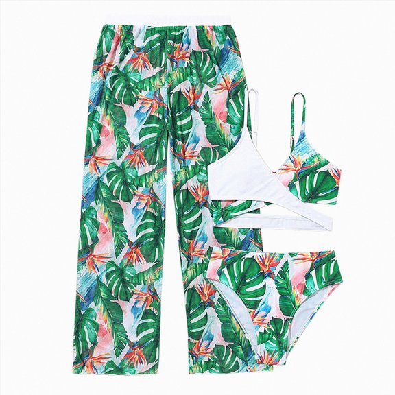 Ymyiu Swimsuit Girls Girls Swimsuit 3 Piece Bathing Suit Quick Dry Tankini Set with Cover Up Beach Skirt Bikini Swimwear Size 8-9 Years (Green,8-9 Years)