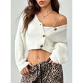 thumbnail image 5 of Women'S Long Sleeve Button Front V Neck Soft Knit Cardigan Sweaters White XL, 5 of 7