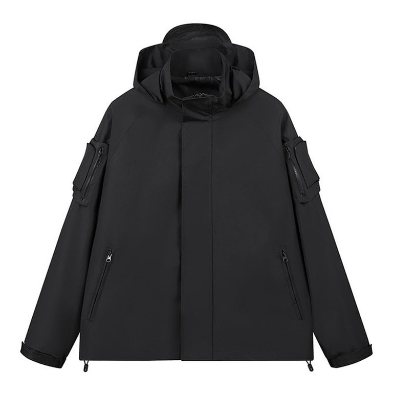 JUUYY Men s Lightweight Jackets Solid Color Outdoor Hiking Jacket Thin Windproof Stylish Fashion Jacket with Hood Black L Walmart
