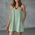 thumbnail image 4 of ClodeEU Women's Scoop Neck Spaghetti Strap Button Mini Dress,Casual A-Line Sundress Mint Green,Women's Plus S, 4 of 8