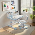 thumbnail image 4 of Yedigre Kids Desk and Chair Set - Height Adjustable, Ergonomic Study Table w/ Storage & Writing Board (Blue, Pink), 4 of 11