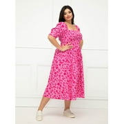 ELOQUII Elements Women's Plus Size Floral Print Fit N' Flare Dress