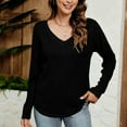 thumbnail image 6 of Horkkom Womens Long Sleeve Tops Casual V Neck Solid Color T Shirts Comfy Loose Layer Shirts, Gifts for Women, 6 of 9