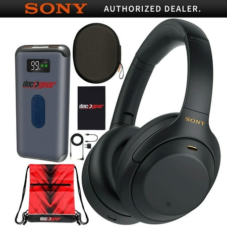 Sony WH-1000XM4 Wireless Industry Leading Noise Cancelling Over-Ear Headphones with Mic for Hands Free Calling and Alexa Black WH-1000XM4/B Bundle w/ Case + Deco Gear Portable Charger + Gym Bag