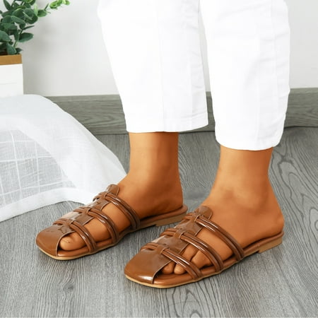 

PEASKJP Flip Flops for Women Women All Season New Pattern Simple Solid Indoor And Outdoor Non-Slip Slippers Thong Strappy Summer Shoes Brown 6.5