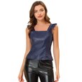 thumbnail image 1 of Camiseta Sin Mangas Allegra K De Pu De Cuero Sintético Con Adornos De Encaje Para Mujer Azul oscuro S, 1 of 5
