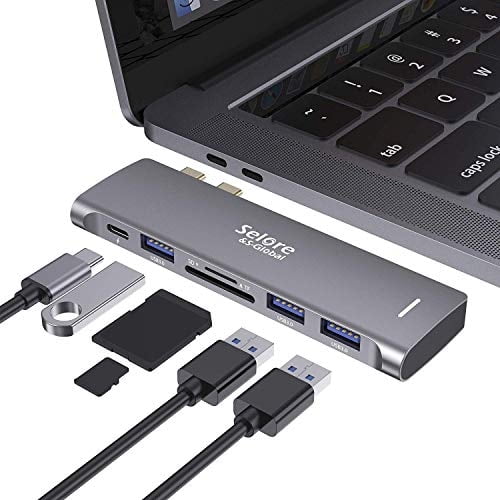 Adaptador USB C para MacBook Air / MacBook Pro 2020 2019 2018 13 "15" 16", 6 en 1 concentrador USB-C con 3 puertos USB 3.0, lector de tarjetas USB C a SD / TF y puerto Thunderbolt 3 PD de 100 W