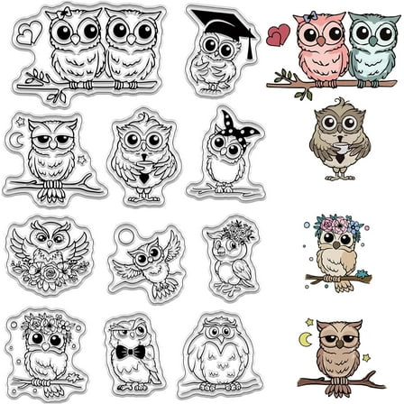 Owl Clear Stamps Cartoon Animal Flower Reusable Retro Transparent Silicone Stamp Seals for DIY Scrapbooking Supplies Journaling Card Making Album Decoration Craft