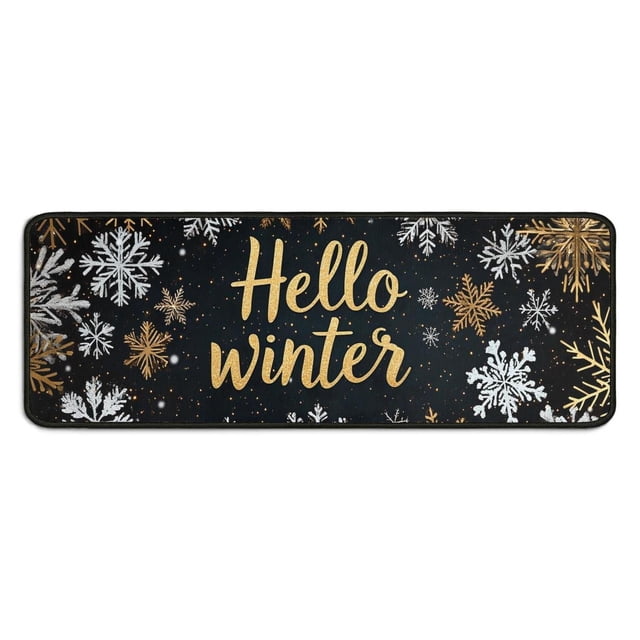 Kitchen Rug Set of 2 Non Slip Christmas Kitchen Mats for Floor,Merry Christmas Hello Winter Snowflake Rugs for Kitchen Floor for Bathroom,Room Cooking (47x17+30x17 Inches)