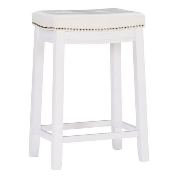 Pemberly Row Mid Century 26" Wood Counter Stool in White