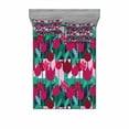 thumbnail image 2 of Ambesonne Floral Fitted Sheet & Pillow Sham Set, Abstract Tulips Flowers, Twin, Jade Green and Red, 2 of 3