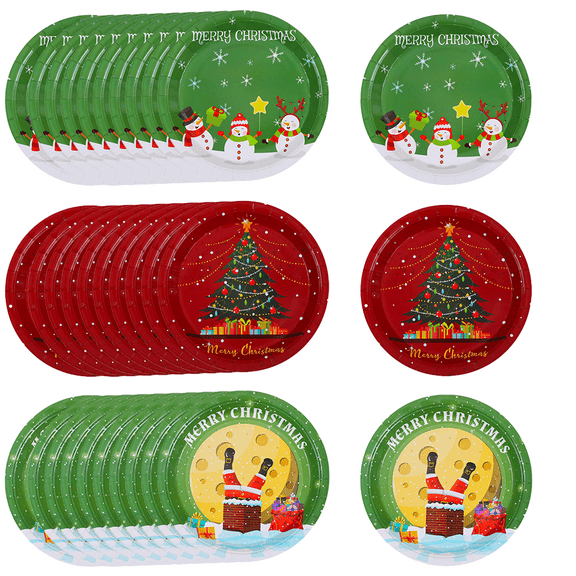 60 Pcs Christmas Party Plates Paper Plates Disposable Plates Round Plates Party Supplies for Christmas Party, 9 Inches