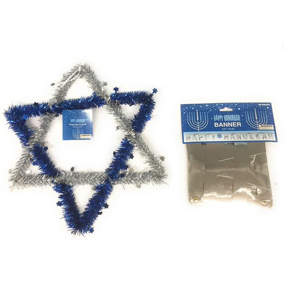 Happy Hanukkah Tinsel Star of David and Happy Hanukkah Banner Set