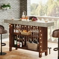 thumbnail image 5 of Tribesigns Home Bar Unit, Modern 2-Tier Bar Table with Footrest, Corner Mini Coffee Bar Cabinet for Home Kitchen Pub, Brown, 5 of 8