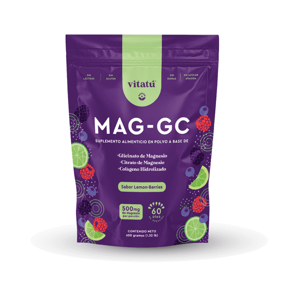 Vitatú | Mag GC sabor Lemon Berries Glicinato de Magnesio, Citrato de Magnesio y Colágeno Hidrolizado.) ) + Saborizantes naturales, 60 días de duración."