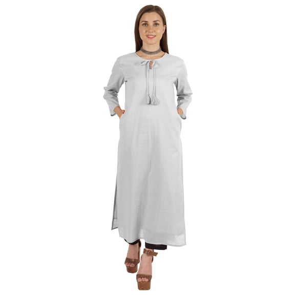 Moomaya Solid Long Kurti For Women Cotton Tunic 3/4 Sleeve Ethnic Formal Kurta w/ Pockets