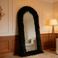 thumbnail image 2 of Puremirror 32"x71" Arched Full Length Floor Mirror Soft Fur Framed Wall-Mounted Decorative Mirror, Black, 2 of 5